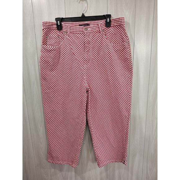 Vintage Capris Women's Size 16 Red White Checkered Gingham Granny Plus Country - Picture 1 of 7